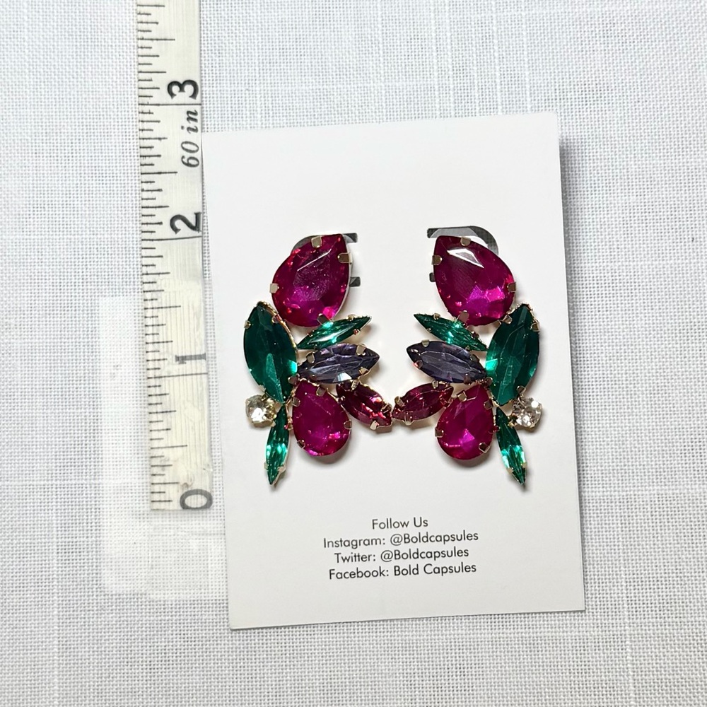 Statement Multicolor Crystal Cluster Earrings | P… - image 3